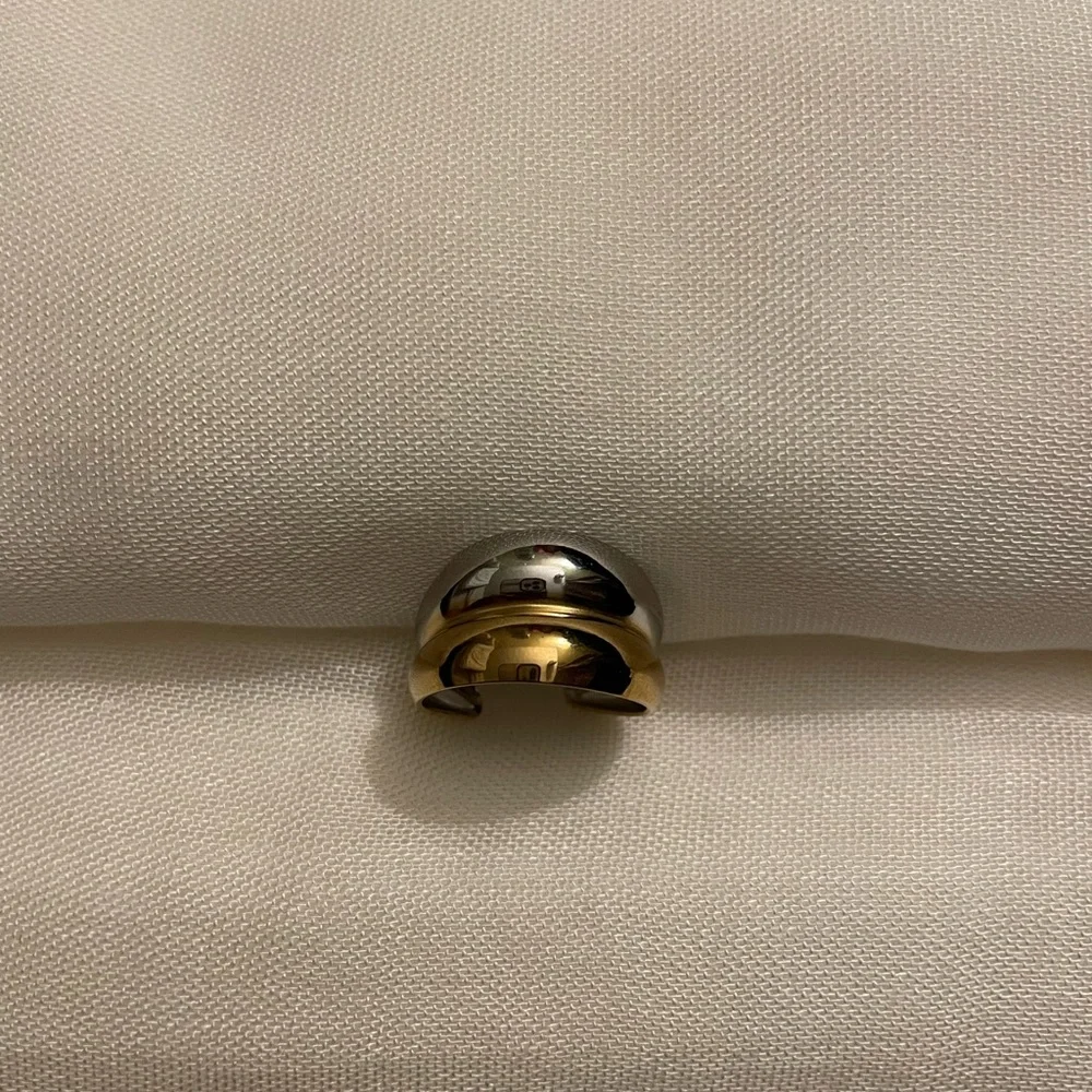 18K Gold-Plated Delicate Two-Tone Gold & Silver Open Ring
